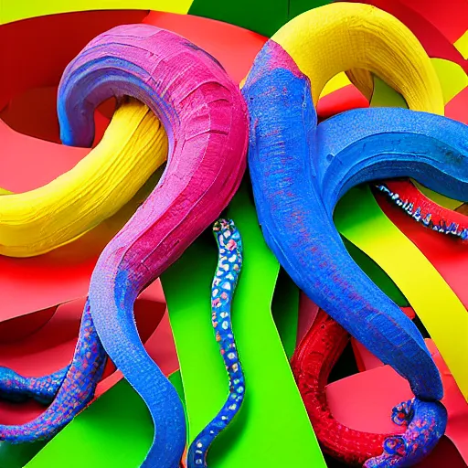 Image similar to cardboard cutout of tentacles, cut out of colored corrugated cardboard, realistic, cardboard cutout, flat, hyperrealistic photography