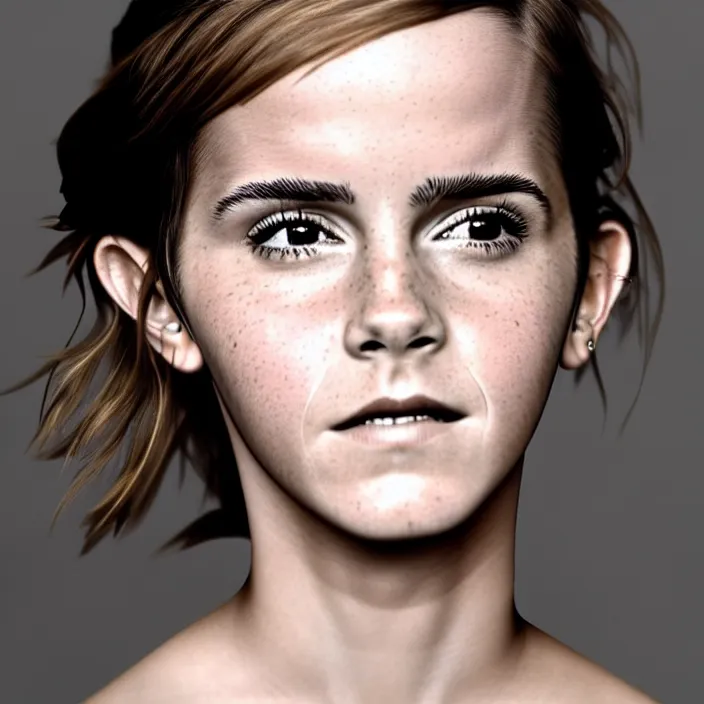 Image similar to emma watson pointing her face looking to the left. portrait by martin schoeller. detailed, 4 k, morning hour.