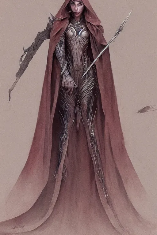 Prompt: a female elf in a cloak with long hairs, art by James Jean and Wayne Barlowe, high detail, cinematic, cgsociety 8k