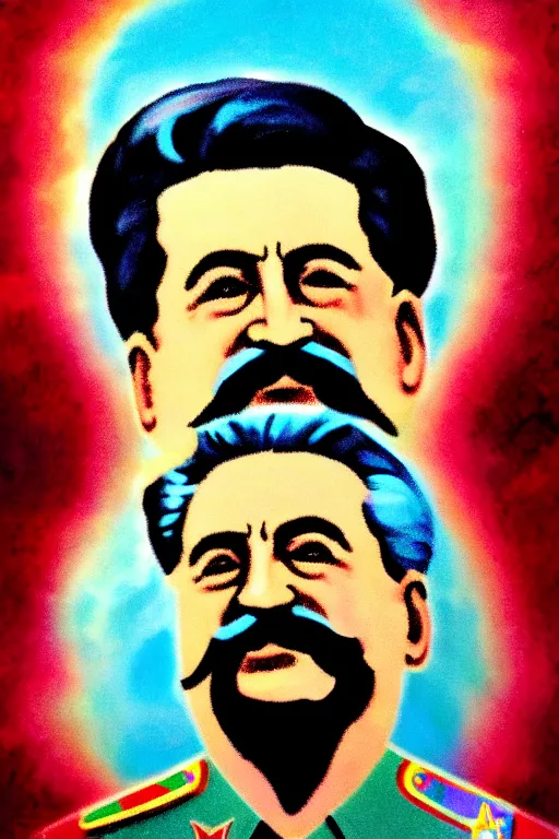 Prompt: art in heaven style, stalin in heaven, clear color art in 4 k