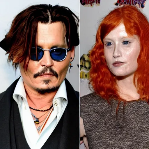 Image similar to johnny depp with his new girlfriend with ginger hair.