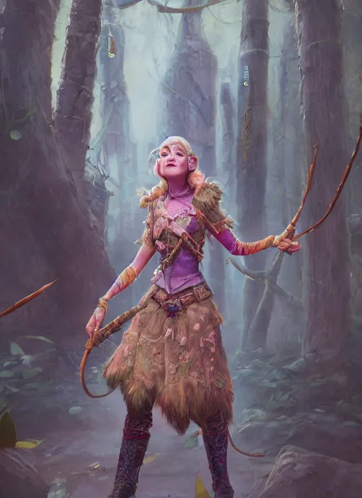 Prompt: full body concept art illustration pastel painting of a Disney huntress in full intricate clothing, ultra detailed digital art, octane render, 4K, dystopian, micro details,