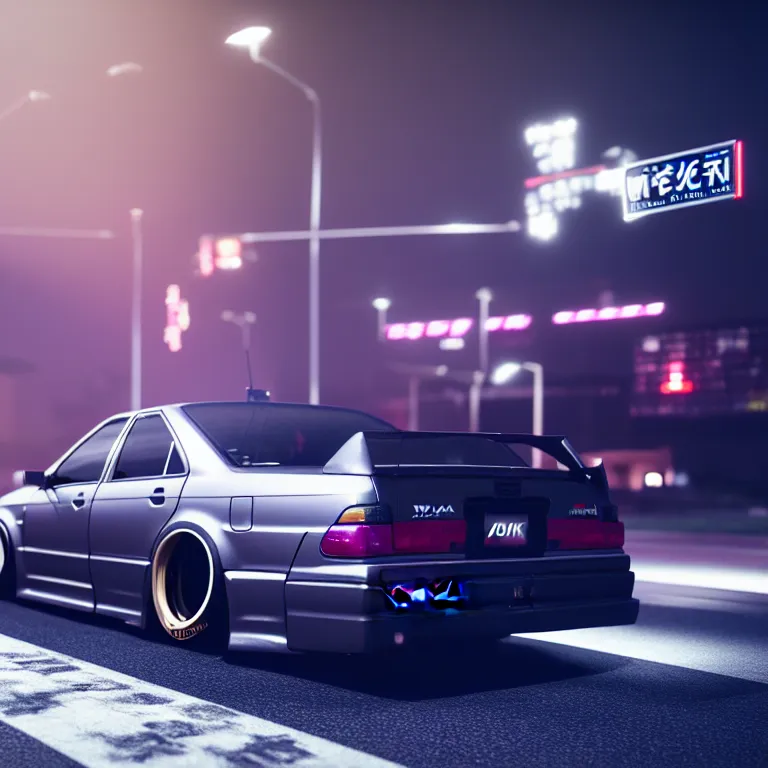 Prompt: Toyota JZX100 Drift, detailed-wheels, Shibuya prefecture, cinematic lighting, photorealistic, night photography, octane render