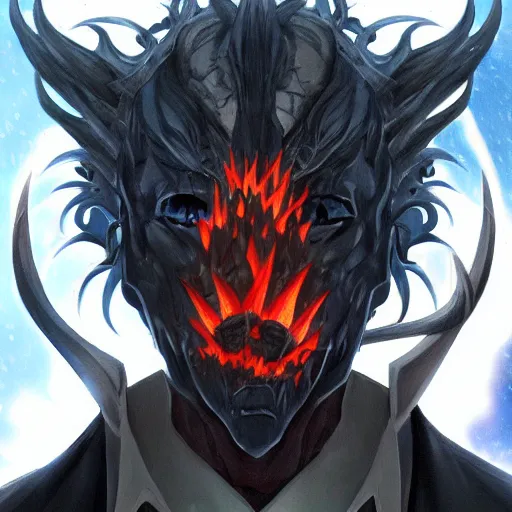 Image similar to portrait of dark biden as the master of the dark flames of destruction, anime fantasy illustration by tomoyuki yamasaki, kyoto studio, madhouse, ufotable, trending on artstation