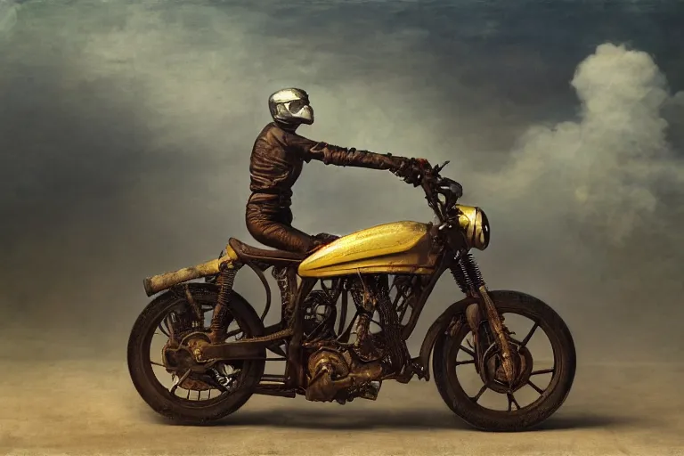 Prompt: full color hd photo of a motorcycle, octane render 4 k, by hieronymus bosch, joel peter witkin, annie liebovitz. gustave dore, hr giger, zdzisław beksinski, epic, artstation, cgisociety, weta, disney