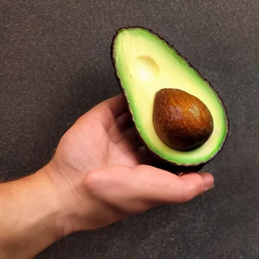 Prompt: photo avocado in hand on neural background