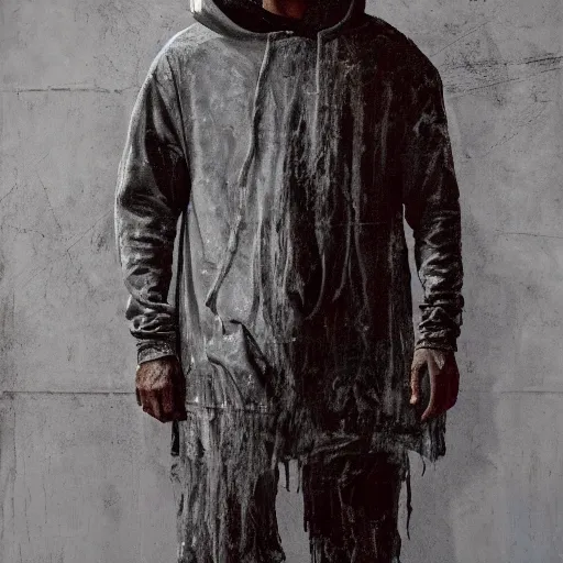Prompt: a full body portrait of modern day jesus wearing yeezus streetwear hoodie and pants by nicola samori, oil painting, realistic, 8 k, adidas style