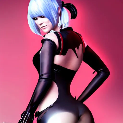 Prompt: portrait of 2B nier automata as harley quinn wearing skintight clothes from behind, trending on artstation, artstationHD, artstationHQ