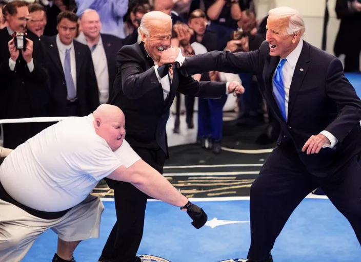 Image similar to Joe Biden fights a fat man, 8K, high quality, highly detailed