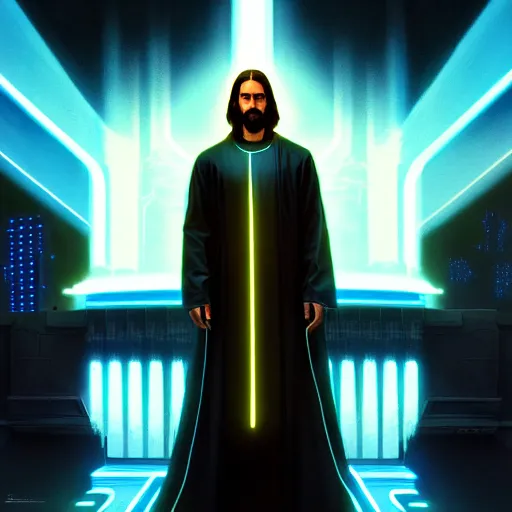 Prompt: tron legacy jesus visits the pittsburgh zoo, diffuse lighting, hyper realistic, concept art, intricate, hyper detailed, smooth, sharp focus, illustration, trending on artstation, art by greg rutkowski and james gurney and alphonse mucha