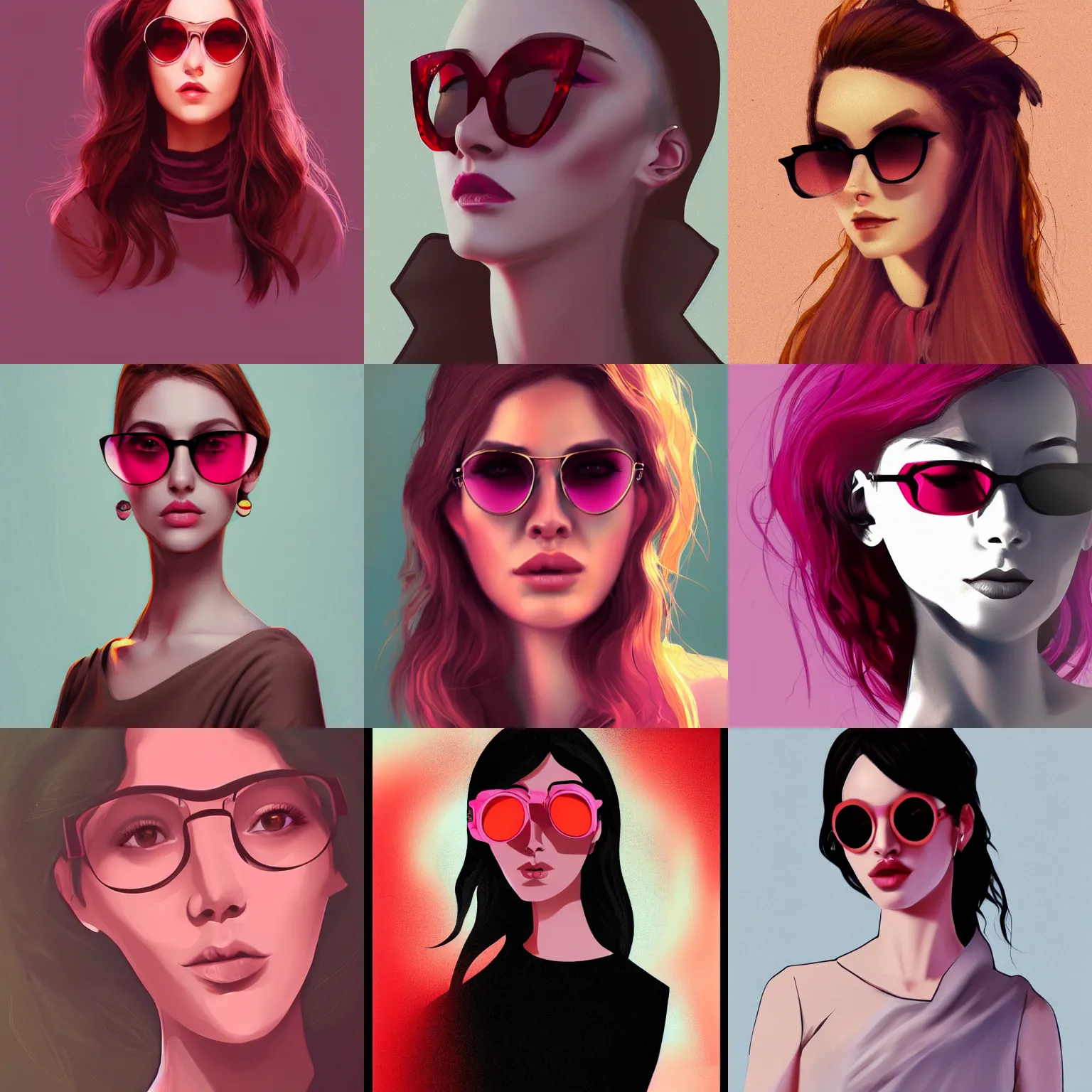 Prompt: Woman with rose tinted glasses, artstation, digital art