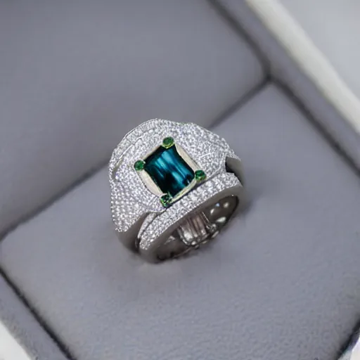 Image similar to A woman wearing a diamond ring with a gemstone as large as a basketball