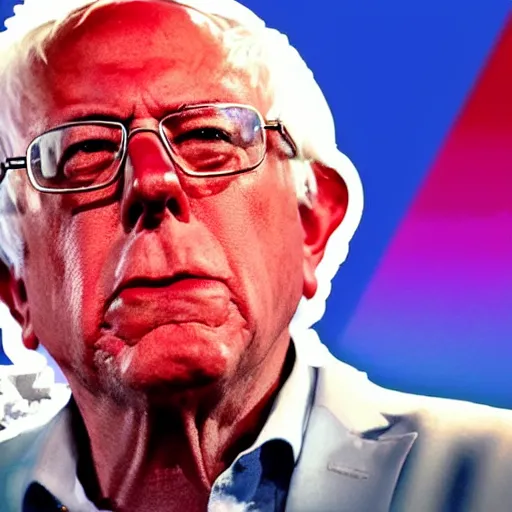 Image similar to bernie sanders with laser beams coming out of his eyes, synthwave