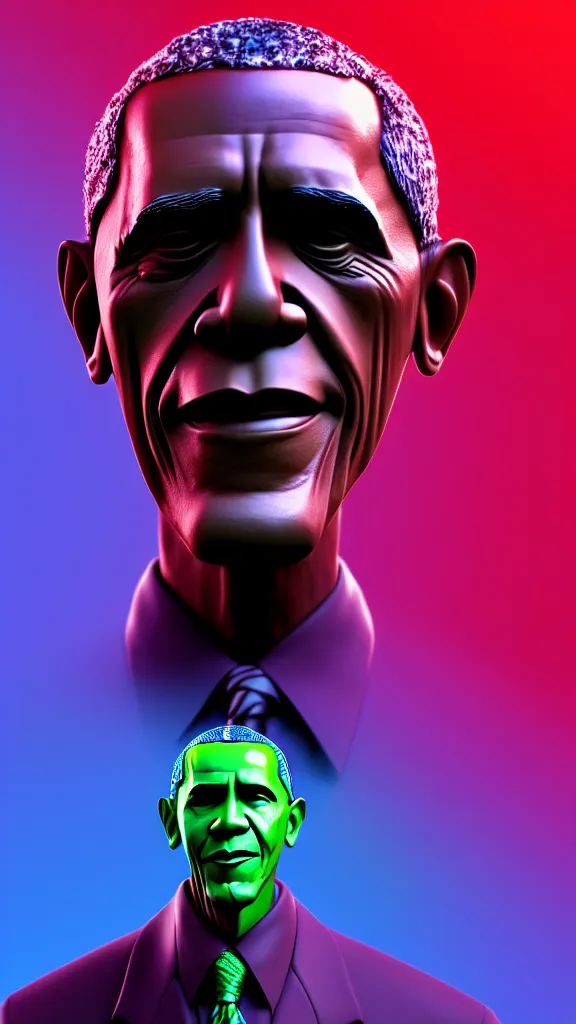 Image similar to 100 year old Obama the size of the Hulk, studio render by Beeple, shallow depth of field., lights, colors,4K