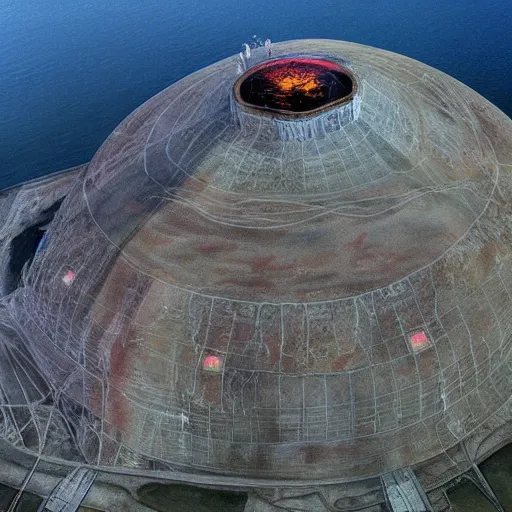 Image similar to “ geoff darrow ” aerial horror shape diablo canyon nuclear power plant 7 4 0 x 1 2 8 0