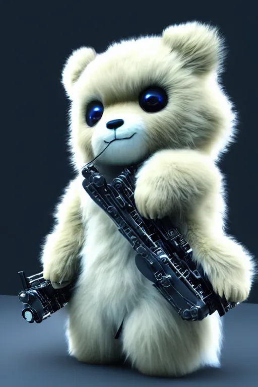 Image similar to high quality 3 d render very cute fluffy cyborg!! bear! plays electric viola, cyberpunk highly detailed, unreal engine cinematic smooth, in the style of blade runner & detective pikachu, hannah yata charlie immer, moody light, low angle, uhd 8 k, sharp focus