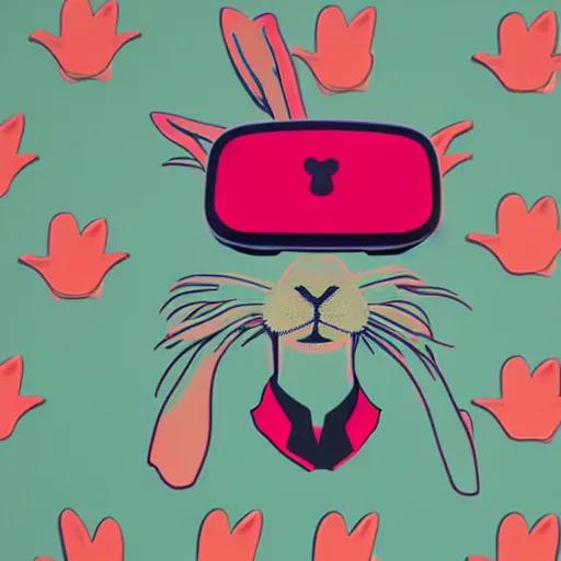 Prompt: a rabbit wearing a vr hmd in the style of andy warhol