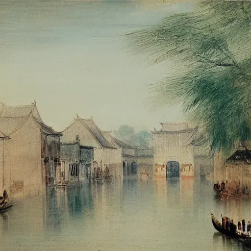 Prompt: wuzhen of china impressionism style by j. m. w. turner, c. 1 8 2 7