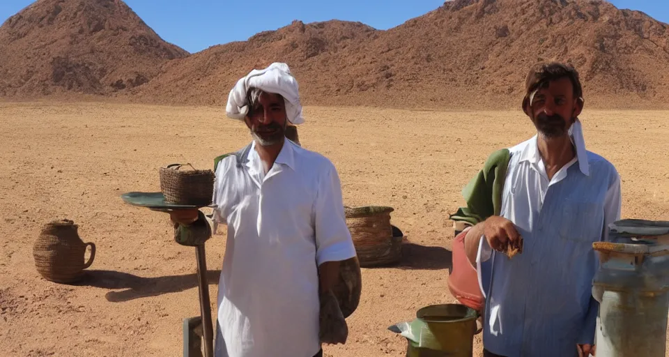 Image similar to man who sells me canteens warns me of the desert