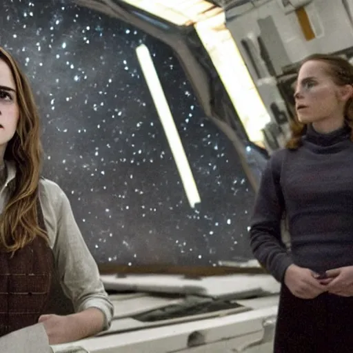 Image similar to A still of Emma Watson in Interstellar movie