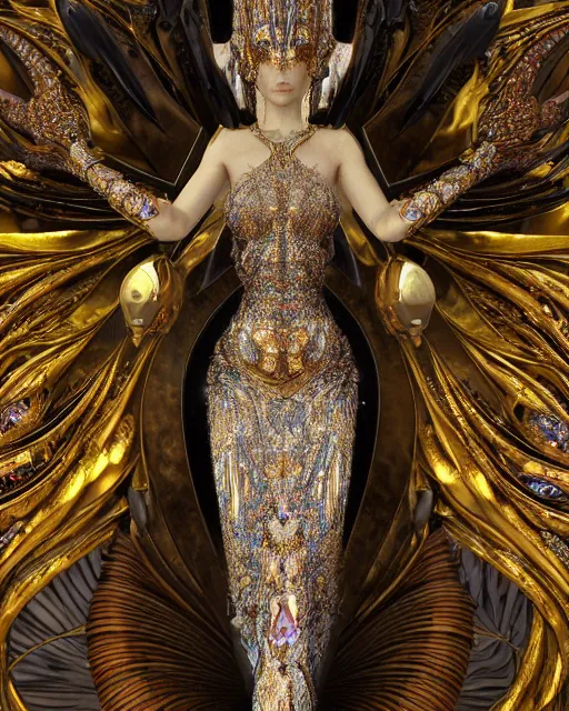 Prompt: a highly detailed metahuman 4 k close up render of an alien goddess bella hadid monument hydra in iris van herpen dress schiaparelli in diamonds crystals swarovski and jewelry iridescent in style of alphonse mucha gustav klimt trending on artstation made in unreal engine 4