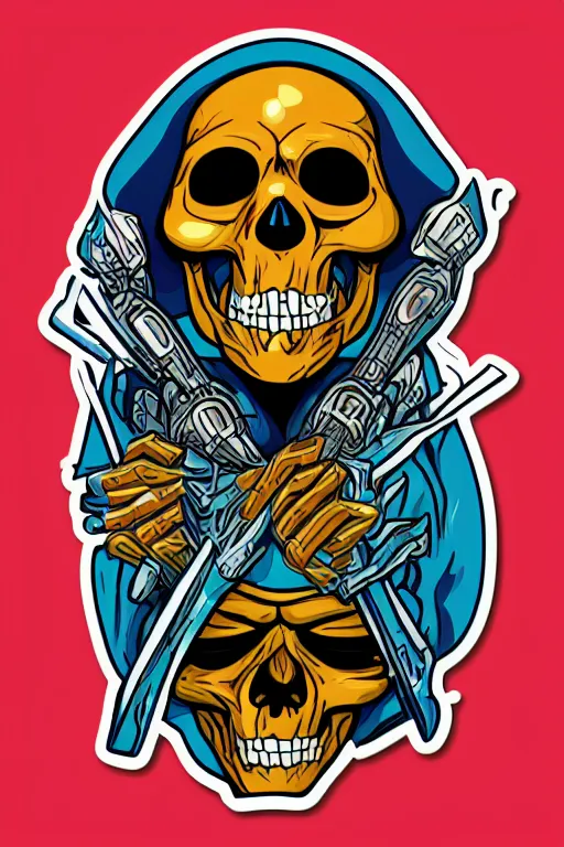 Image similar to A portrait of a skeletor that is a thug, sticker, colorful, illustration, highly detailed, smooth and clean vector curves, no jagged lines, vector art, smooth