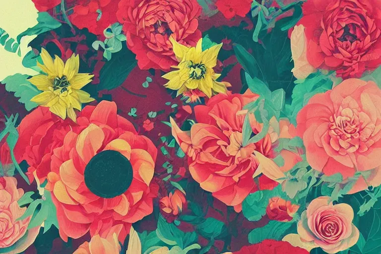 Image similar to flower art by Sachin Teng, beautiful lush colors