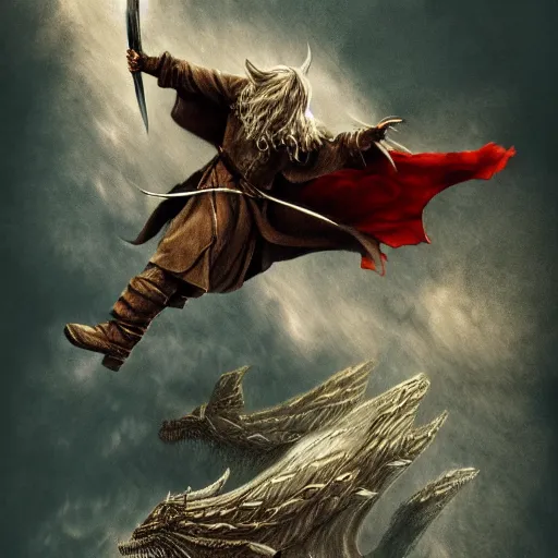 Prompt: gandalf flying on the back of smaug, lotr, highly detailed, digital art,