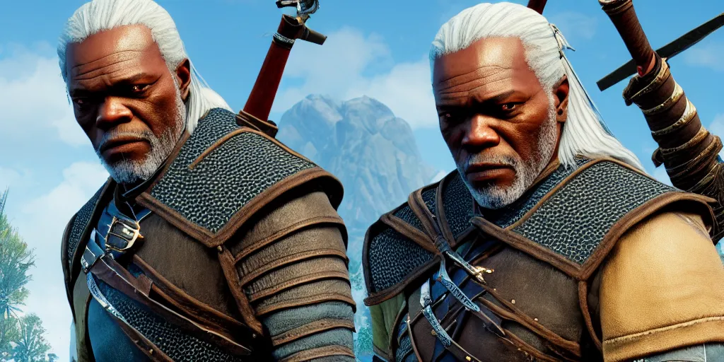 Image similar to Samuel L Jackson in The Witcher 3, gameplay, 8k, HD