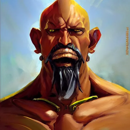 Image similar to greg manchess portrait painting of partially armored dhalsim from street fighter as overwatch character, medium shot, asymmetrical, profile picture, organic painting, sunny day, matte painting, bold shapes, hard edges, street art, trending on artstation, by huang guangjian and gil elvgren and gerald brom