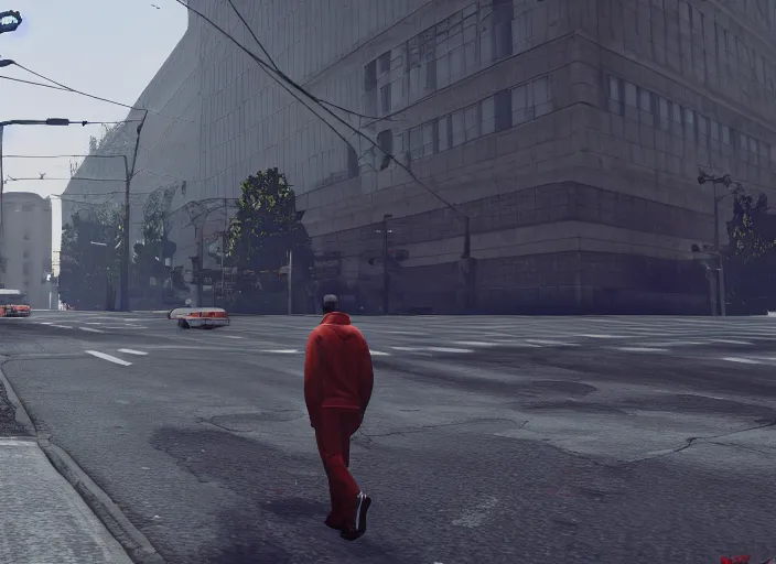 Image similar to cinematic screenshot gta 5, rain, lenin in adidas tracksuit, churches, buildings, road, moskvich, rtx reflections, gta vi, moscow, soviet apartment buildings, award winning, artstation, intricate details, realistic, hyperdetailed, 8 k resolution