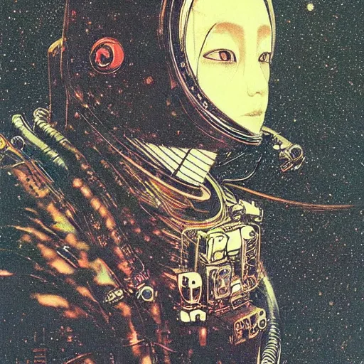 Prompt: a simple concept art portrait of an astronaut, an award winning yoshitaka amano digital art, by, james gurney and gerhard richter. art by takato yamamoto. masterpiece, deep colours.