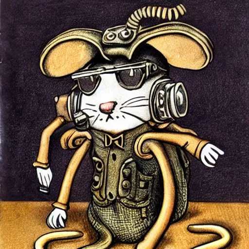 Image similar to a rat with steampunk googles, by H.P. Lovecraft