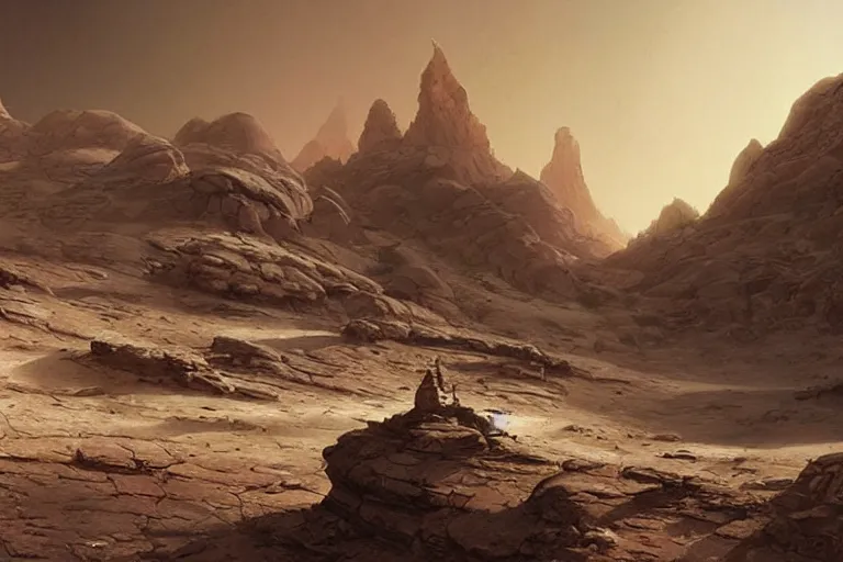 Image similar to a monastery on mars, stunning landscape, by stephan martiniere