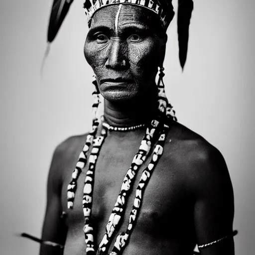 Image similar to black and white studio portrait photo of a indigenous from easter island