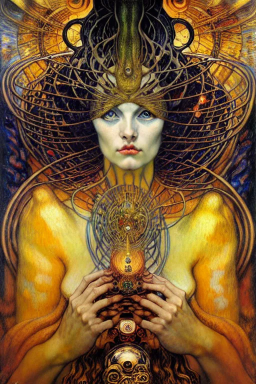 Image similar to Divine Chaos Engine by Karol Bak, Jean Delville, William Blake, Gustav Klimt, and Vincent Van Gogh, symbolist, visionary