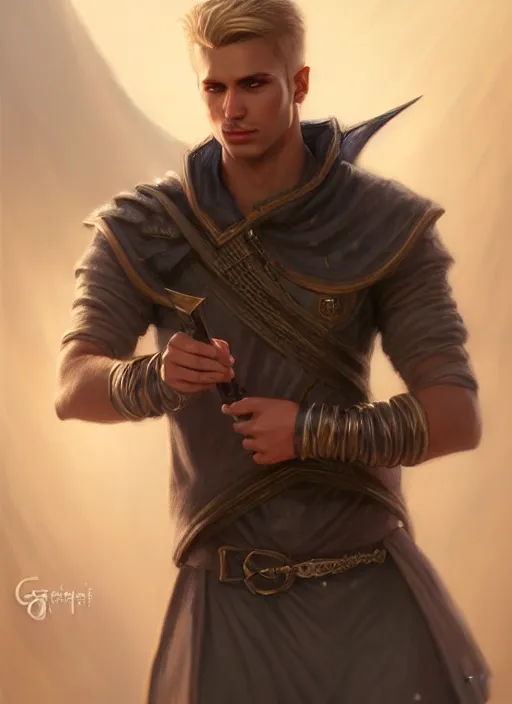 Image similar to a _ fantasy _ style _ portrait _ painting _ of male, medium dark blonde hair side part and blonde stubble, rpg dnd oil _ painting _ unreal _ 5 _ daz. _ rpg _ portrait _ extremely _ detailed _ artgerm _ greg _ rutkowski _ greg