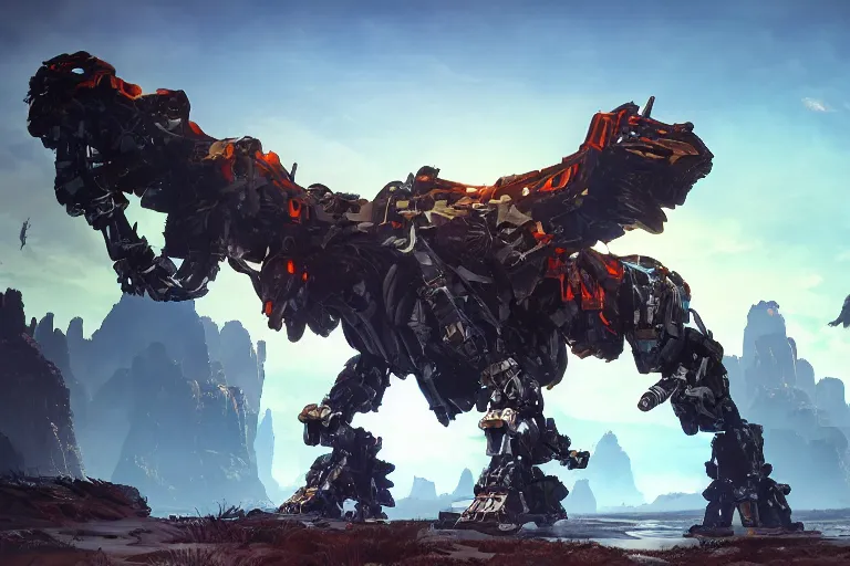 Prompt: ravager machine mecha animal beast robot of horizon forbidden west horizon zero dawn bioluminiscence global illumination ray tracing hdr fanart arstation by sung choi and eric pfeiffer and gabriel garza and casper konefal