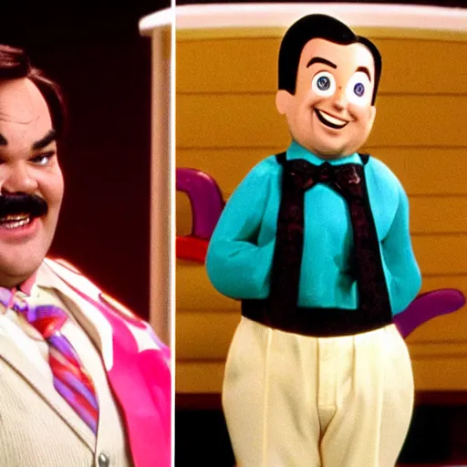 Prompt: jack black as peewee herman, peewee's playhouse, tv still