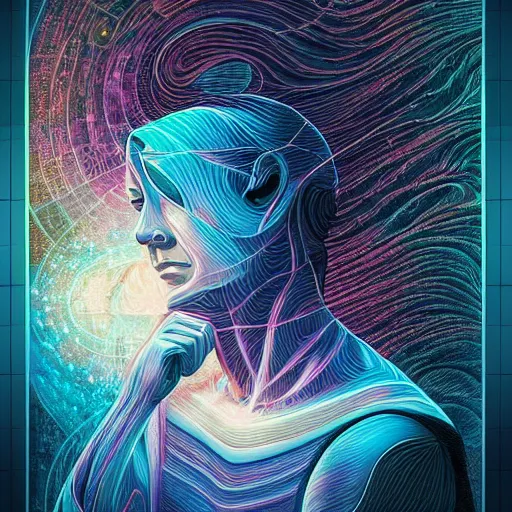 Image similar to beautiful portrait of intelligence of science, spatial space deformation in latent space, math art, astral plane, by artgerm and dan mumford and gustave dore