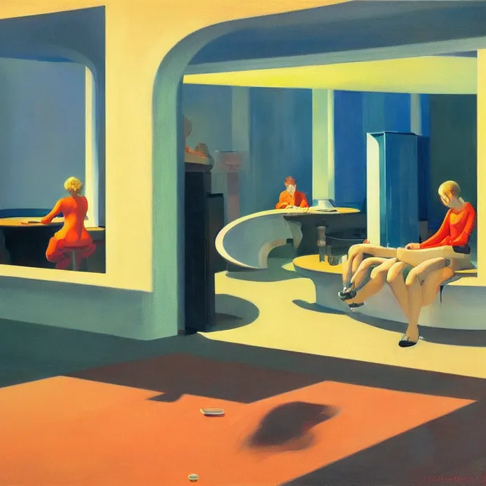 Image similar to round metaballs belting together and dripping on the floor, painted by Edward Hopper, painted by James Gilleard, surrealism, airbrush