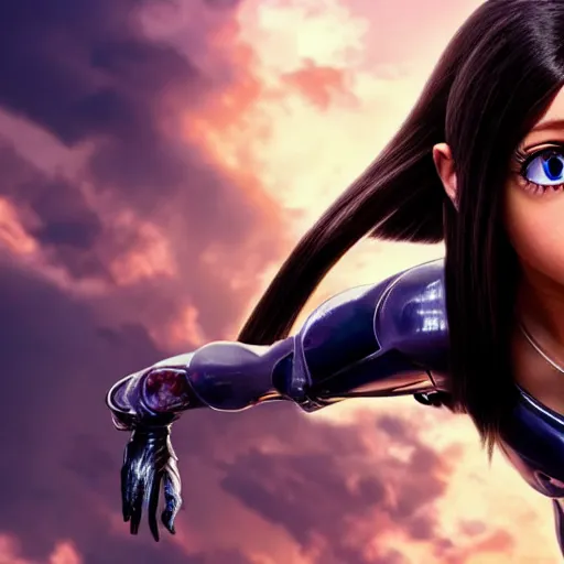 Image similar to ariana grande as alita in alita : battle angel, 8 k resolution, cinematic lighting, anatomically correct