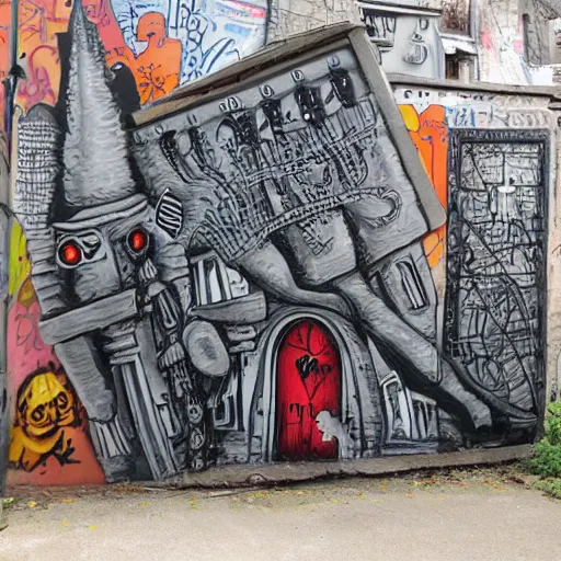 Image similar to transylvanian folk art, in the style of graffiti, made by phlegm