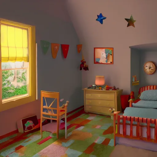 Image similar to Film still of a childrens bedroom by Pixar