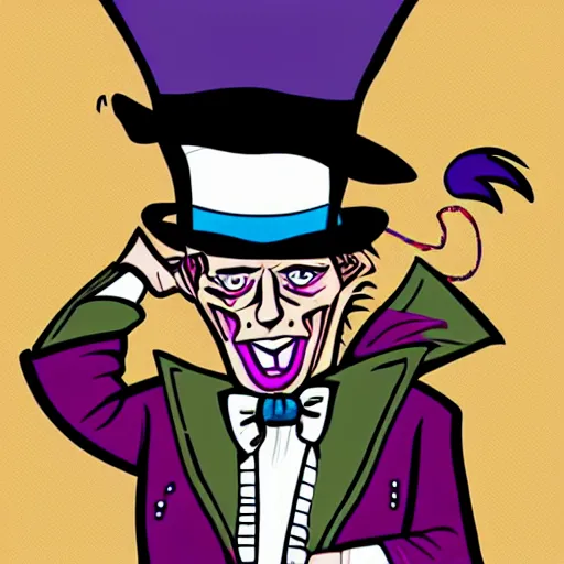Prompt: mad - hatter - the - lunatic - madman as an nft - comic - art made by pop wonder, svg comic style, vector - artwork made in adobe - illustrator