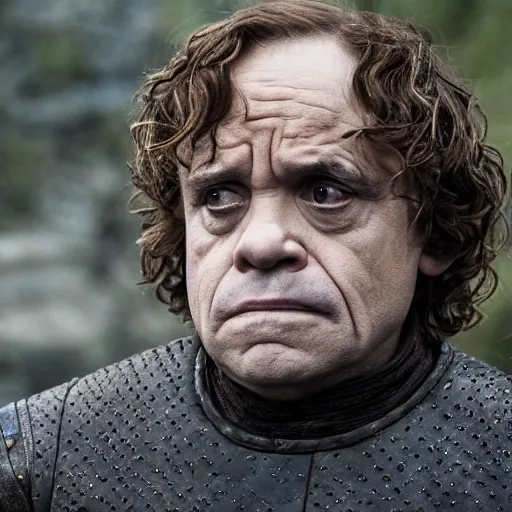 Image similar to Danny DeVito as Tyrion Lannister, still from Game of Thrones, tv show, detailed, 4K