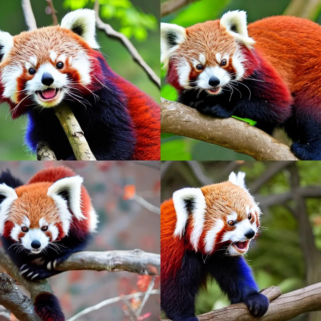 Prompt: red panda with blue fur