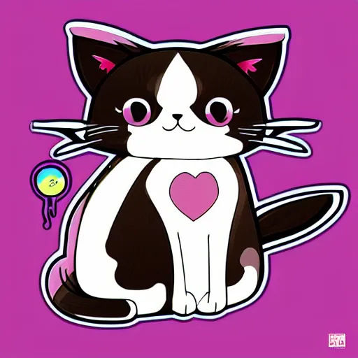 Prompt: Kawaii Cat in the style of redbubble stickers, art by artgerm