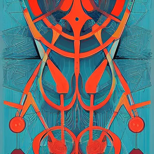 Image similar to flat painting of cyberpunk propaganda dictator poster biomorphic forms, geometric patterning, decorative style by marlina vera