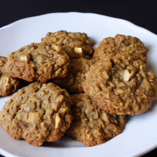 Image similar to oatmeal cookies mixed with apples, explosion, extreme intensity